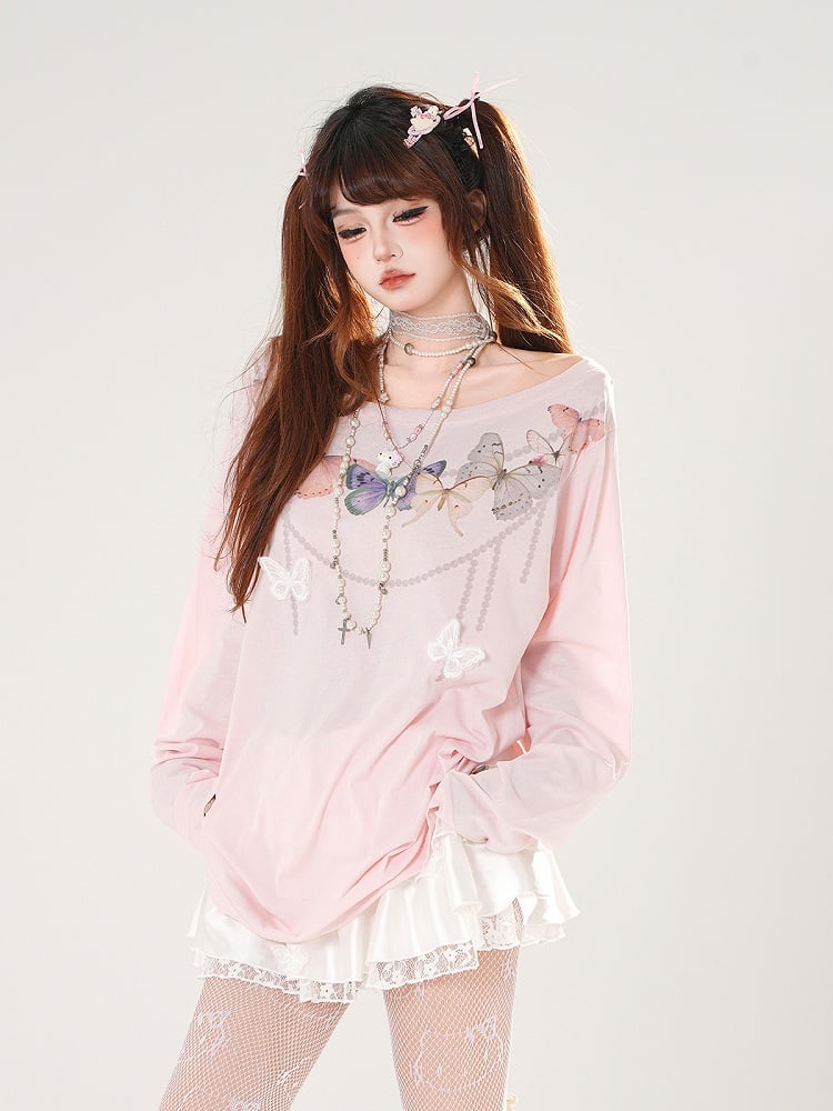 Back Cutout White/Pink Asymmetrical Detail Butterfly-shaped