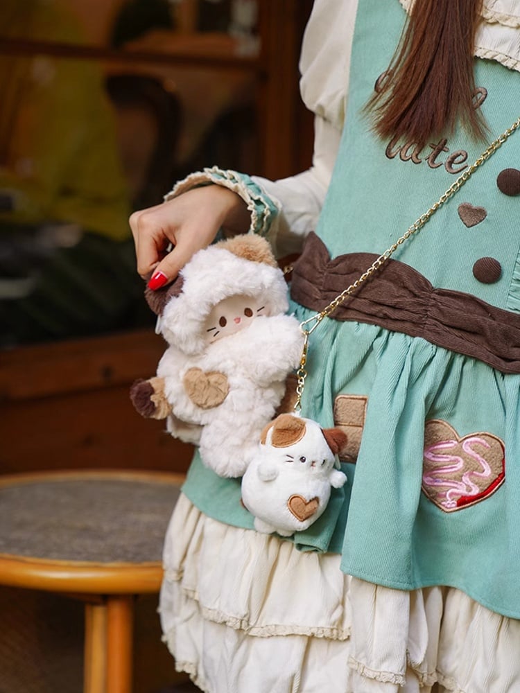 Plush + Options 4 White Backpack/Crossbody Keychain Bag Small/Middle/Large Size Kitty-shaped