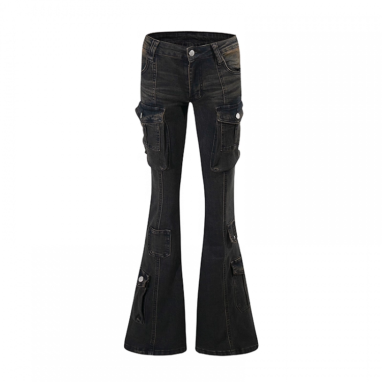 Taschen Flared Jeans Rise Cargo Schwarz Low