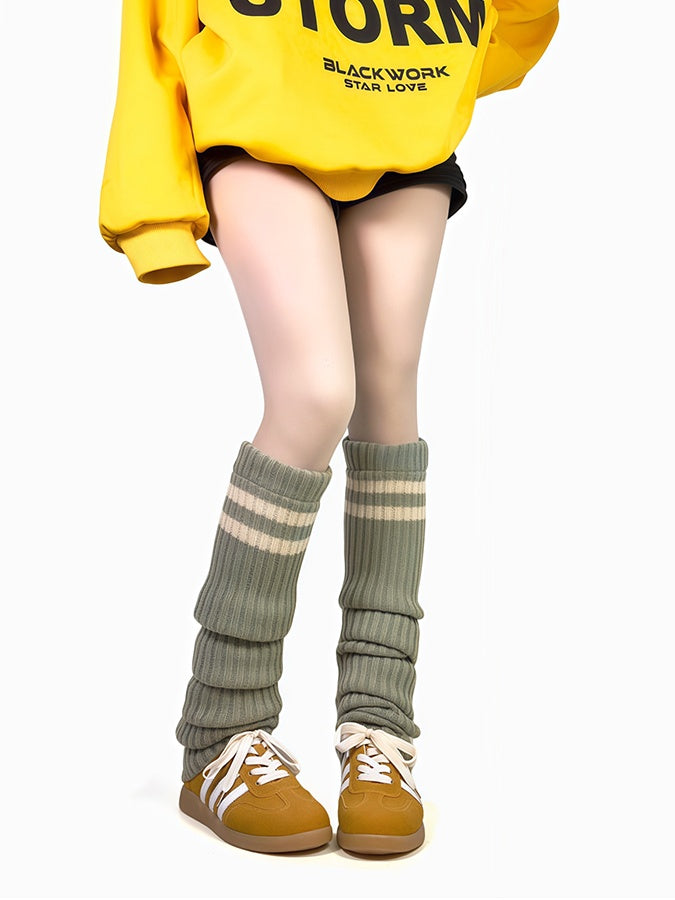 Apricot Overknee Striped Pattern Knitted Leg Warmers