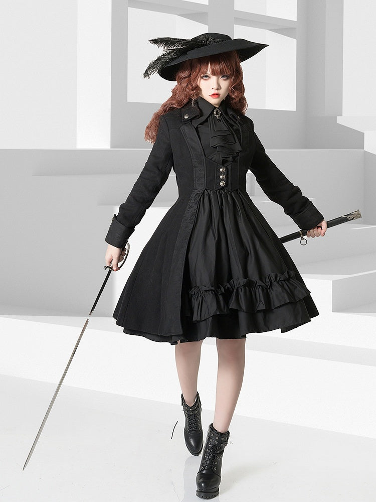 Lolita Shirt Jabot Sleeves Leg-of-mutton Black Ouji
