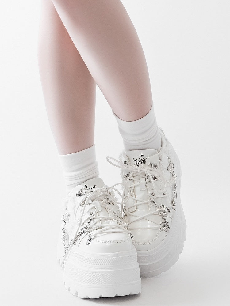 Ties Platform Detachable Punk Chain Shoes Design White Cross Lace-up Charm Front With