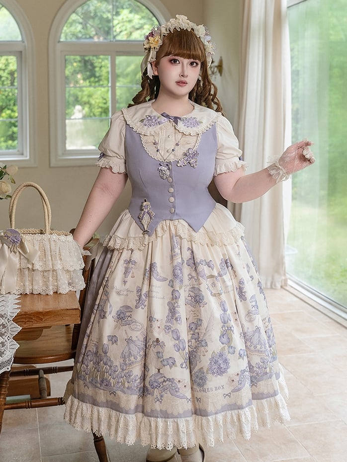 and Lolita Available Polka Print Skirt Dots Floral Classic Sizes Purple Plus