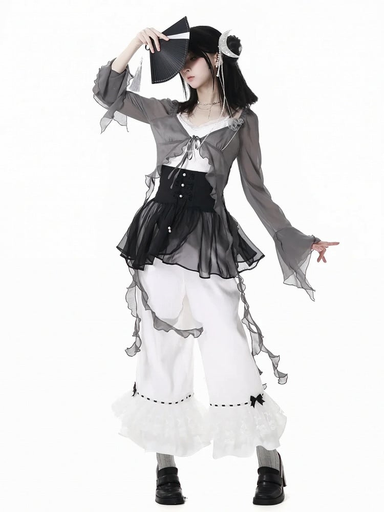 Overlay Corset Belt Mesh Style Black Cheongsam Knot Buttons