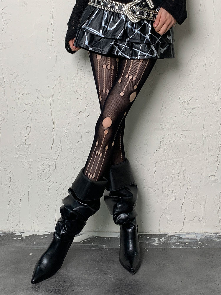 Black Gothic Cut-out Asymmetrical Tights