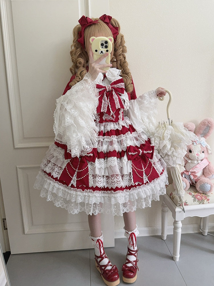 Bows Skirt Lolita Dress Hanayome Red Decoration Big Tiered
