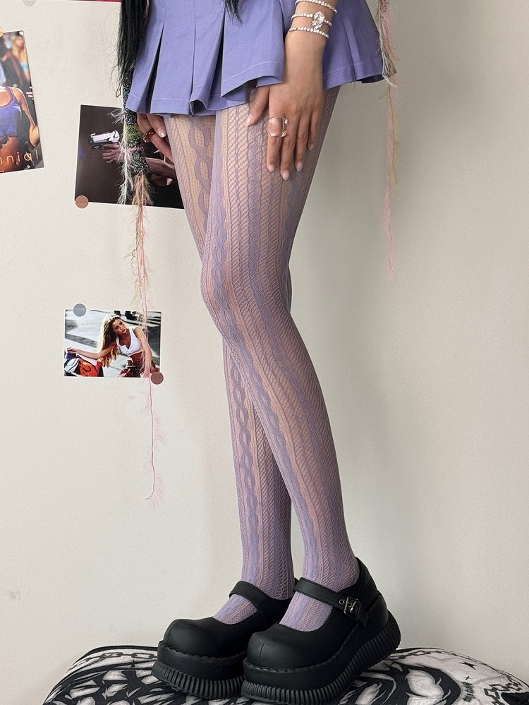 Hollow-out Purple/Brown/Pink Y2K Tights