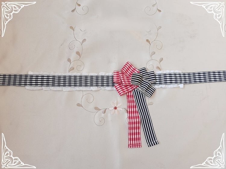 Pattern Choker Plaid Bowknot and Stripes