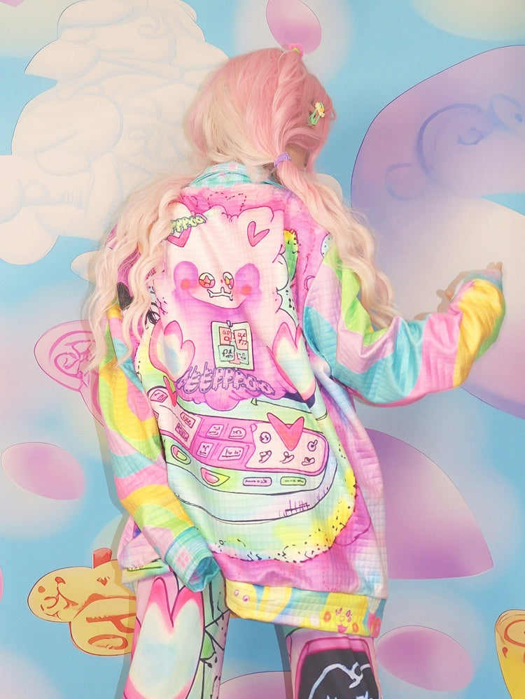 Print Sweatshirt Mode Cartoon Bunte Gyaru