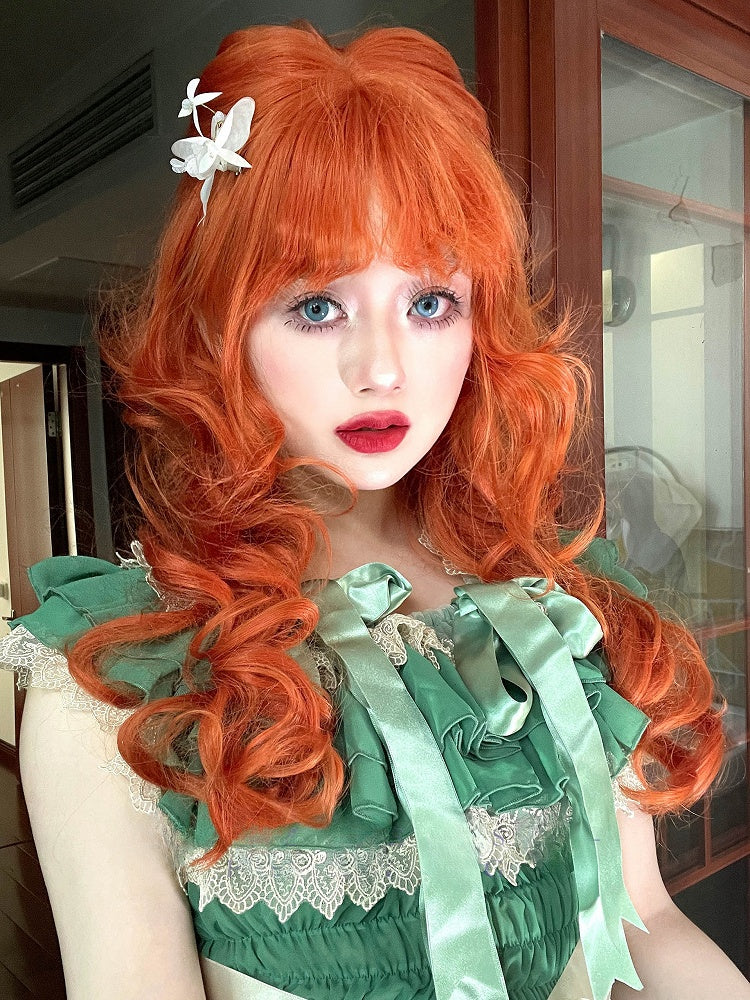 Bangs 70CM Length Orange Wig With Wavy Air
