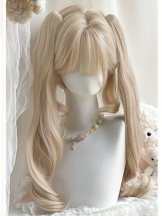 60CM Curly Short + Clips Ponytail Blonde Roman Double Claw With Bangs 30CM Wig