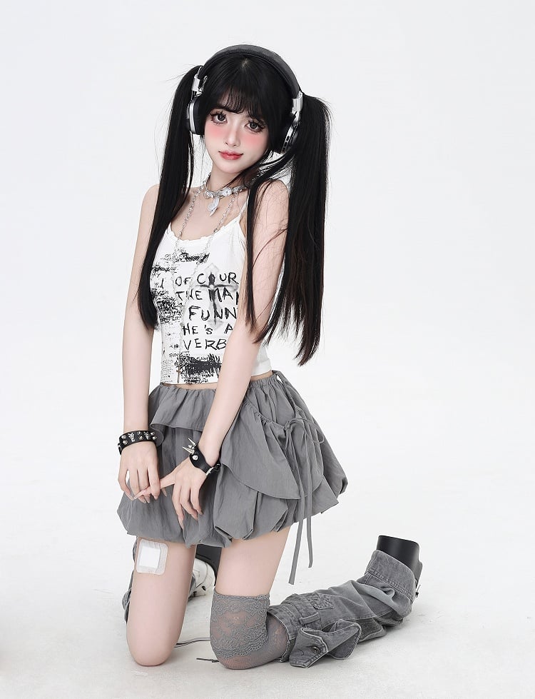 Cami Black/White Graffiti Print Slim-fitting Top