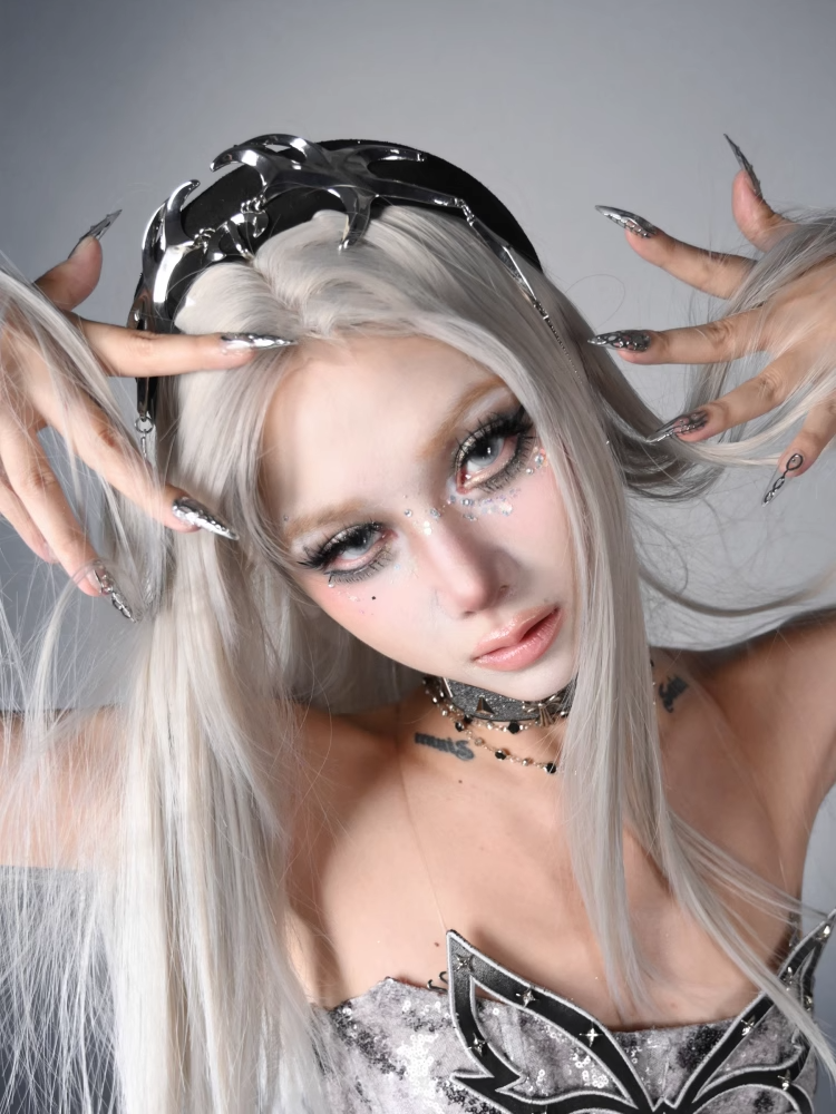 Y3K Futuristic Black Cyberpunk Metal Chain KC Fashion