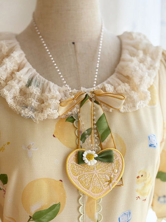 Beaded Heart-shaped Necklace Pendant Lemon Embroidery