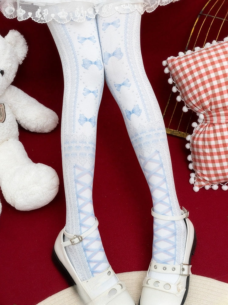 Red/Black Sweet Lolita Bowknot Heart Print Tights