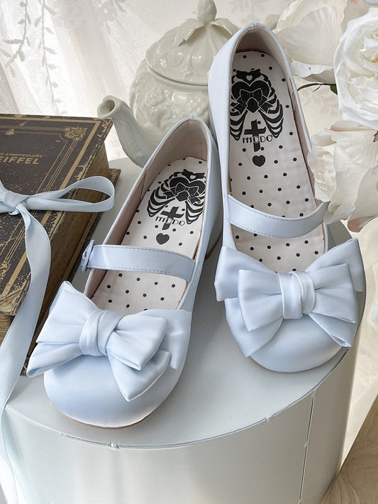 Toe Blue Ankle Mid-heel Round Top Janes Bow - at Mary Lace-up