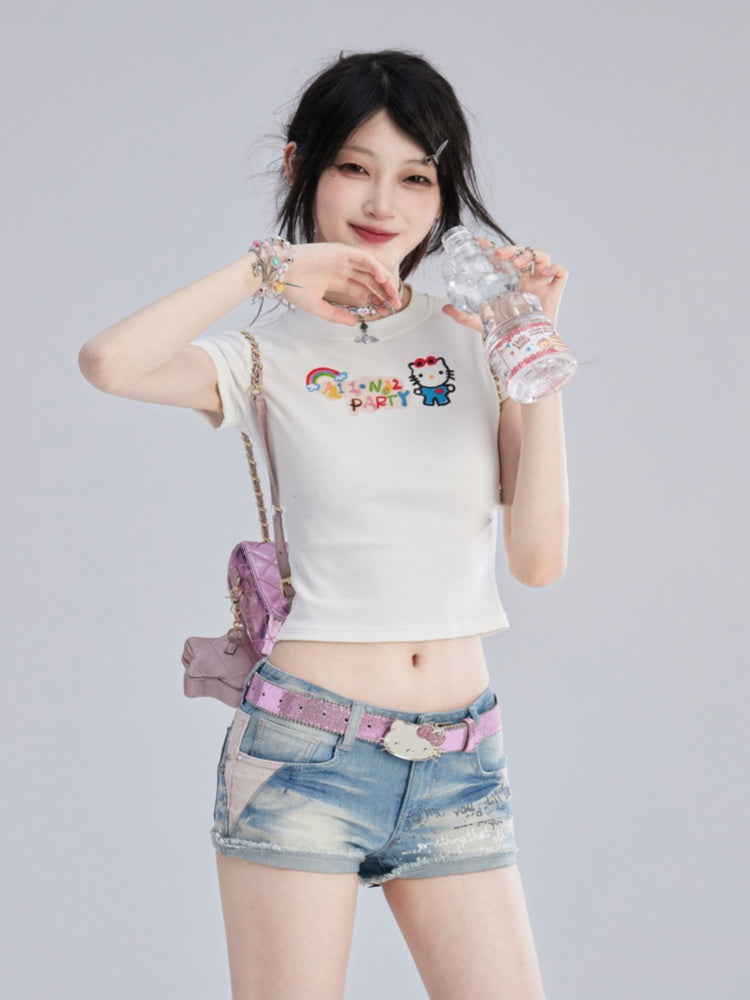 White Kitty Pattern Bittersweet T-shirt/Cami Top