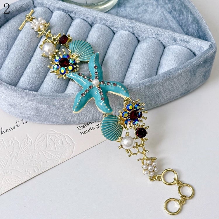 4 Shell Y2K Starfish Bracelet/Necklace Bittersweet Options Rhinestone Decorated And