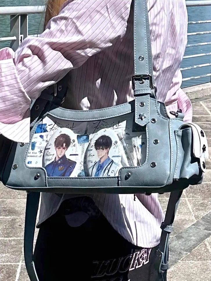 With Charm PU Shoulder Bag Star Blue Ita Y2K