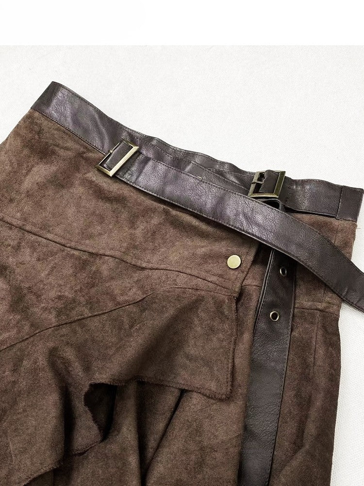 Coffee Hem Wasteland Asymmetrical Skirt Brown Punk