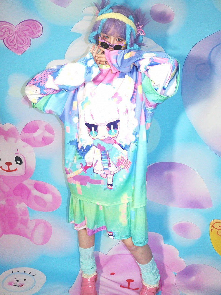 Print Colorful Sleeves Y2K Cartoon Top Long
