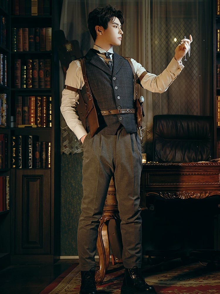 for Male Steampunk Dark Pants Gray