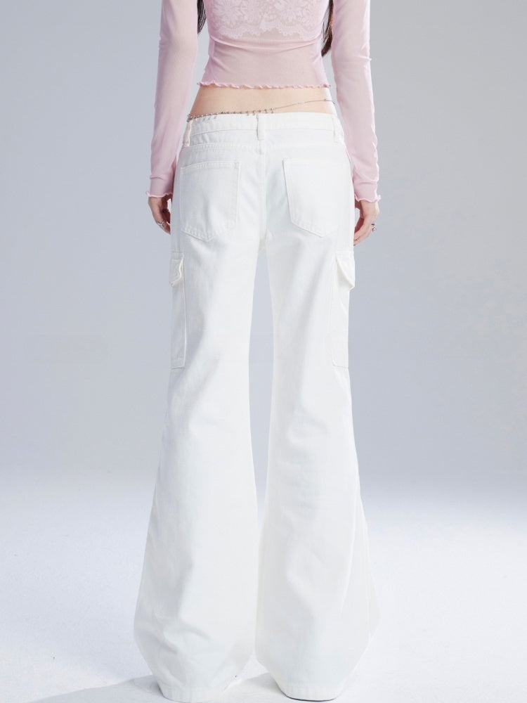 Jeans White Low Flared Waist Vintage Glamorous