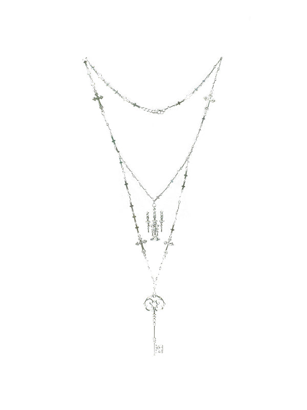Cross Pendants and Candelabra Silver Gothic Key Necklace