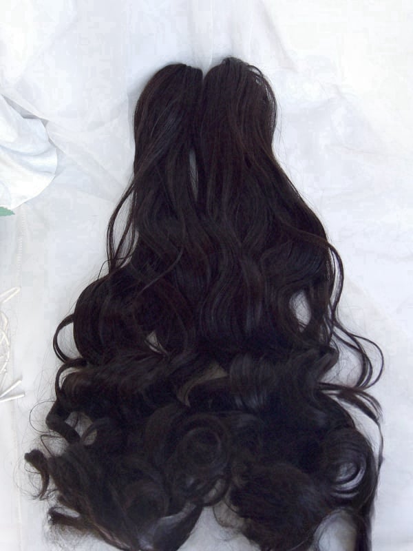 Black Short Bob Cut Wig With Full Bangs+Double Curly Ponytail Claw Clips