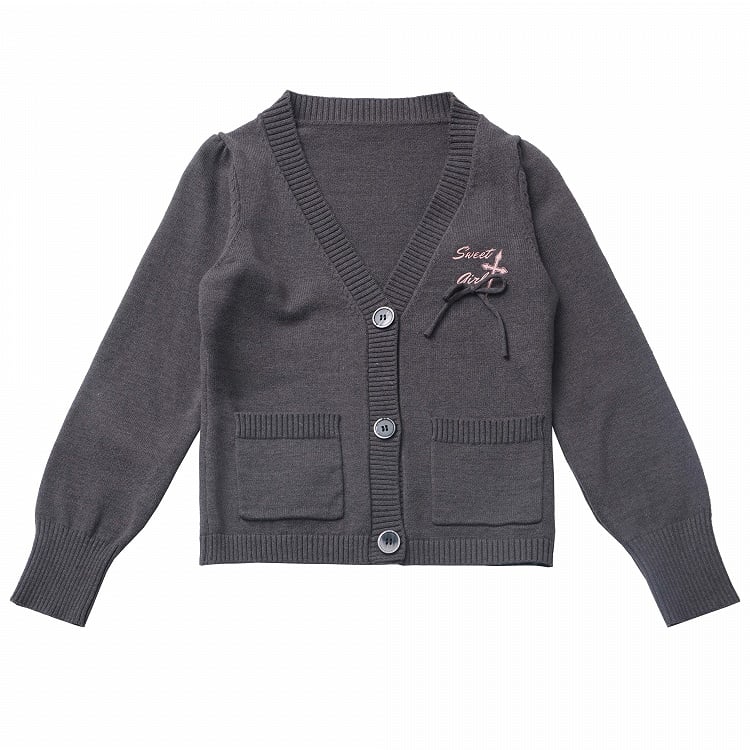 Dark Gray V-Neck Spring Slim-fitting Knitted Cardigan