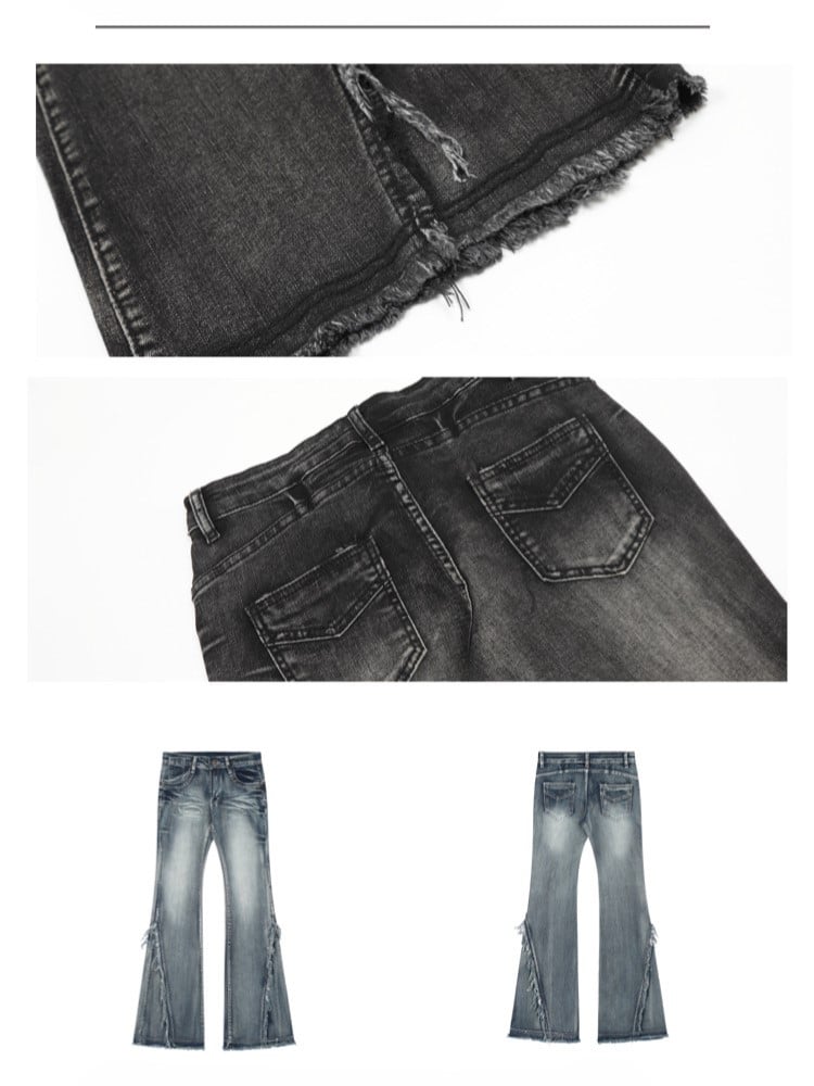 Cuffs- Slim Fit Raw Vintage Blue/Black Low Waist Flared and Jeans with Frayed