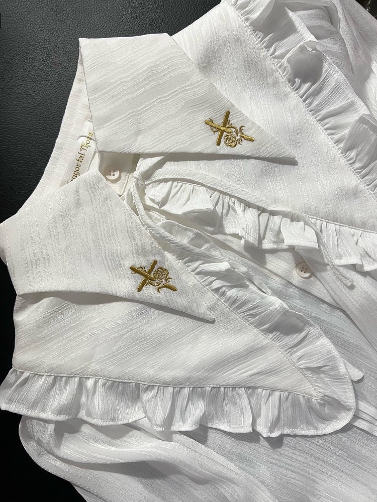Point Shirt Lolita Ouji Foldover Langer Kragen Weiße Schwanzärmel