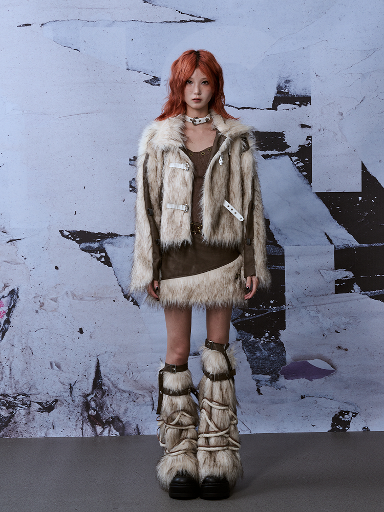 Y2K Warmers Beige Leg White With PU Adjustable Straps