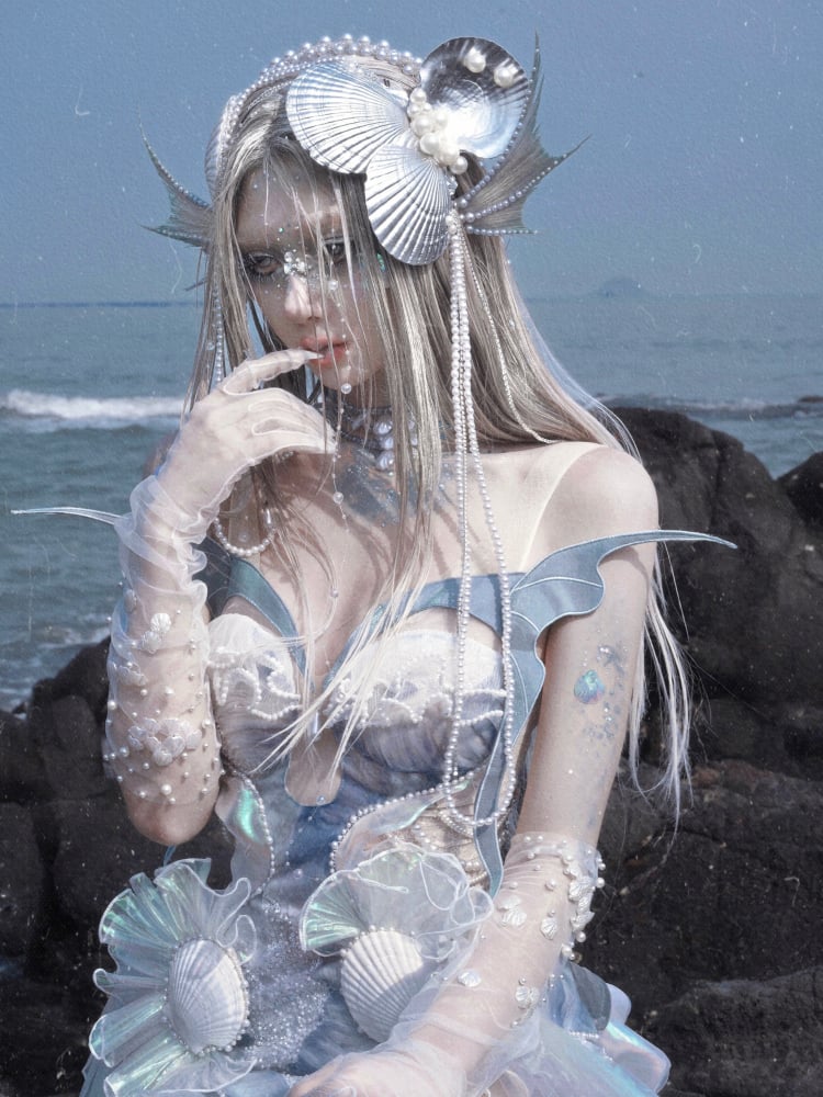 Dusty Sequin Goth und Korsett Fairy Bead Top Mermaid Blue