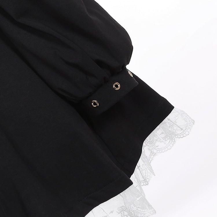 Robe noire Jirai Kei à manches détachables et bretelles à boucle à la taille, style mines terrestres