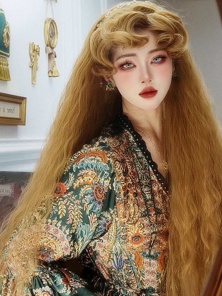 Tales Rapunzel inspirierte blonde Hime Lolita lange lockige synthetische Perücke