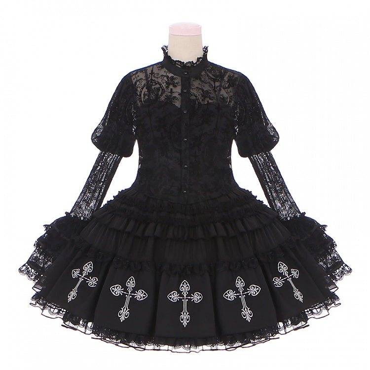 Gothic Lolita Kuro Black Floral Lace Blouse