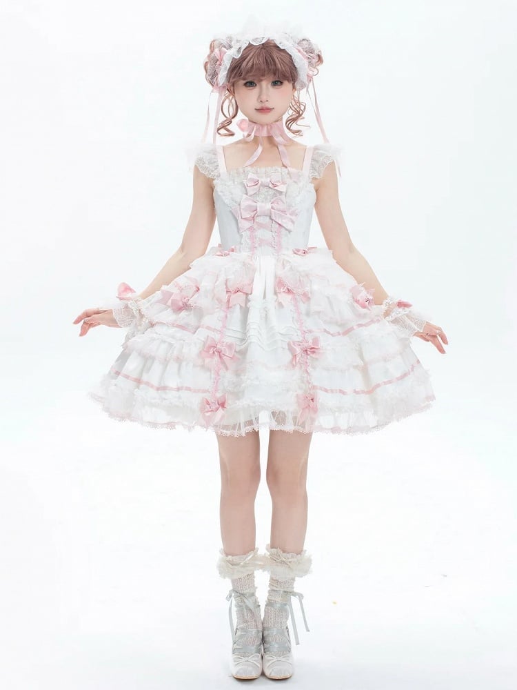Accents Pink Jumper Lolita Skirt and Princess Sweet White Bow