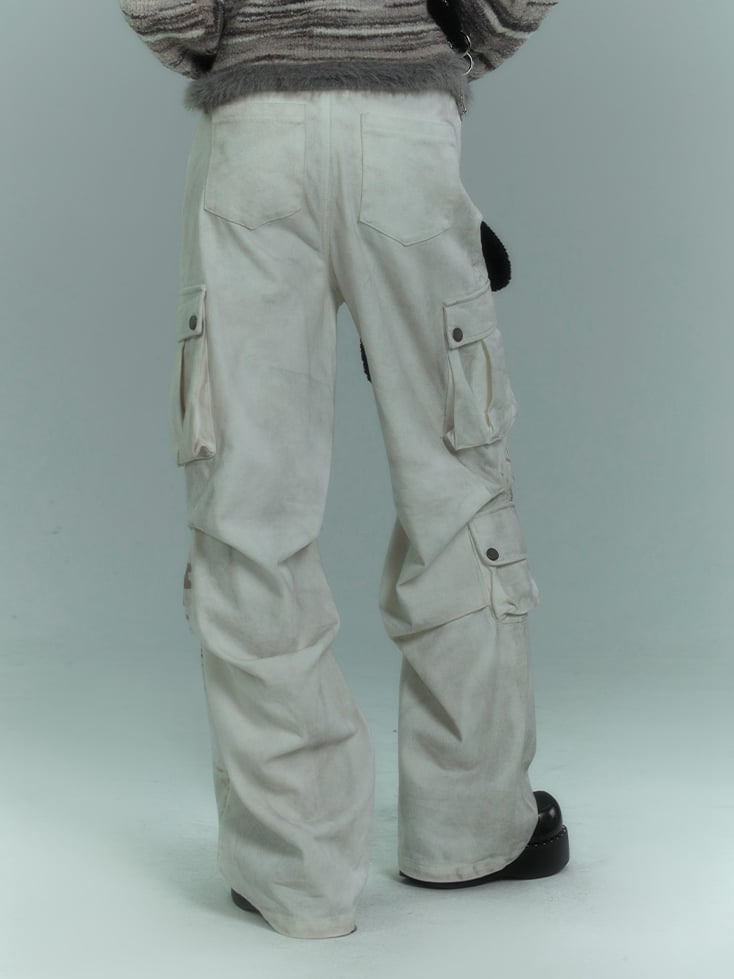Punk-Weiße Streetwear-Cargojeans mit weitem Bein