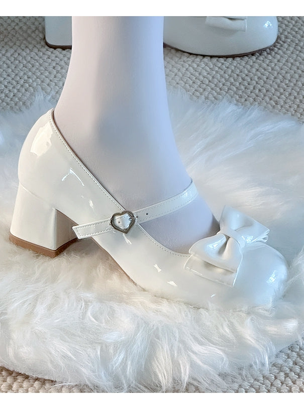 Lolita Party Janes Weiße Mary Sweet Schuhe mit mittlerem Absatz – Tee