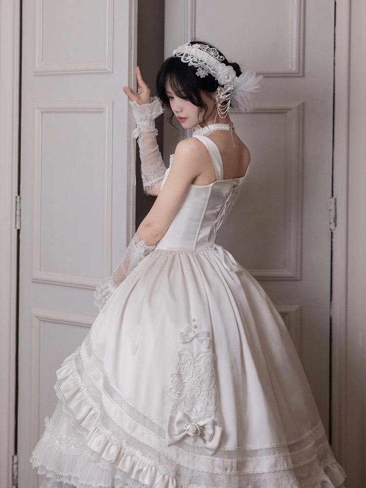 Robe de mariée élégante blanche Rosette Hanayome Lolita JSK, ensemble complet