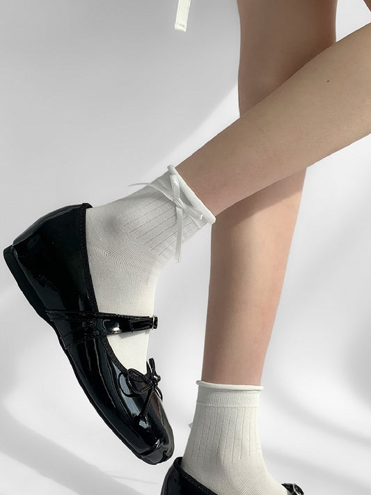 Rolled-Trim All Socks Detail White/WhiteBlack Bowknot