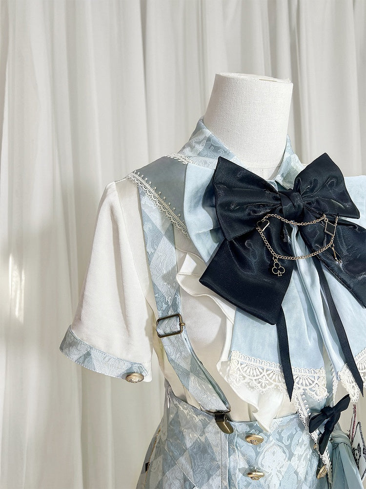 + Ouji Lolita Vibes Blue Alice in Shirt Outfit - White Wonderland
