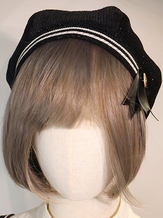 プレッピーなキラキラファッションワッフルスタイルハット王子ブラック