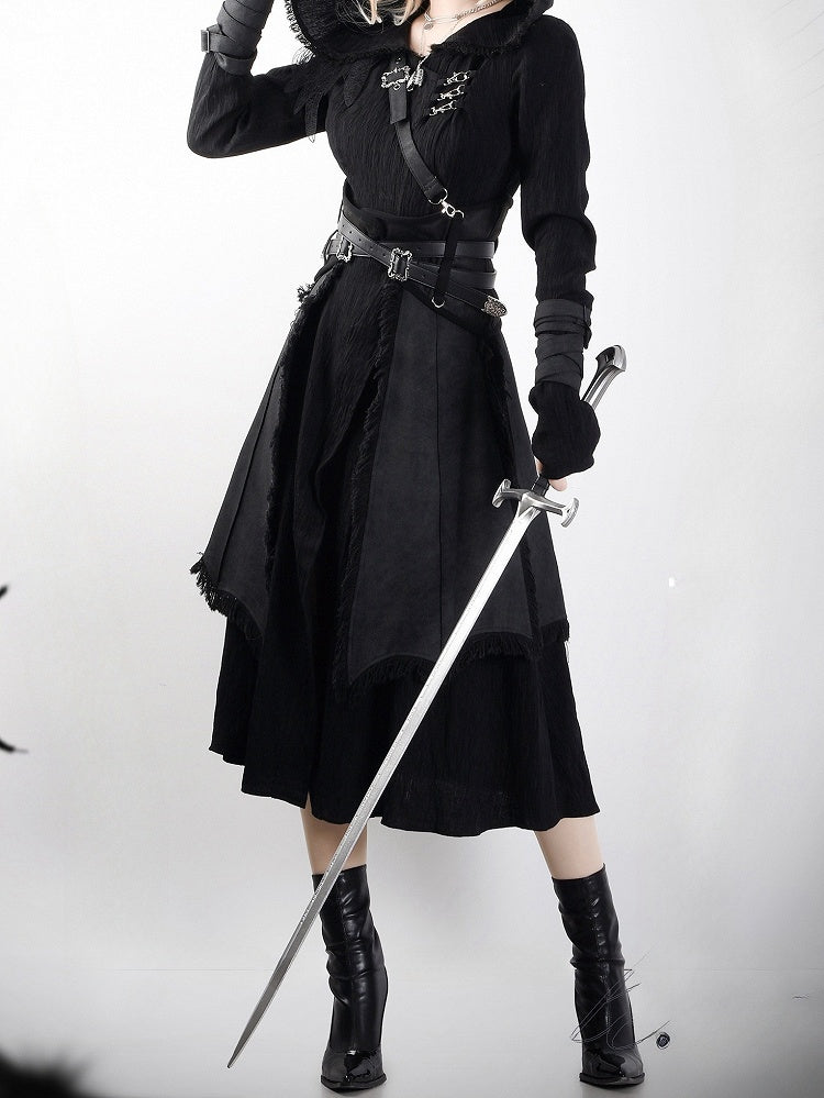 with Strap Tailed One-Shoulder Detachable Ouji Lolita Corset Belt Black