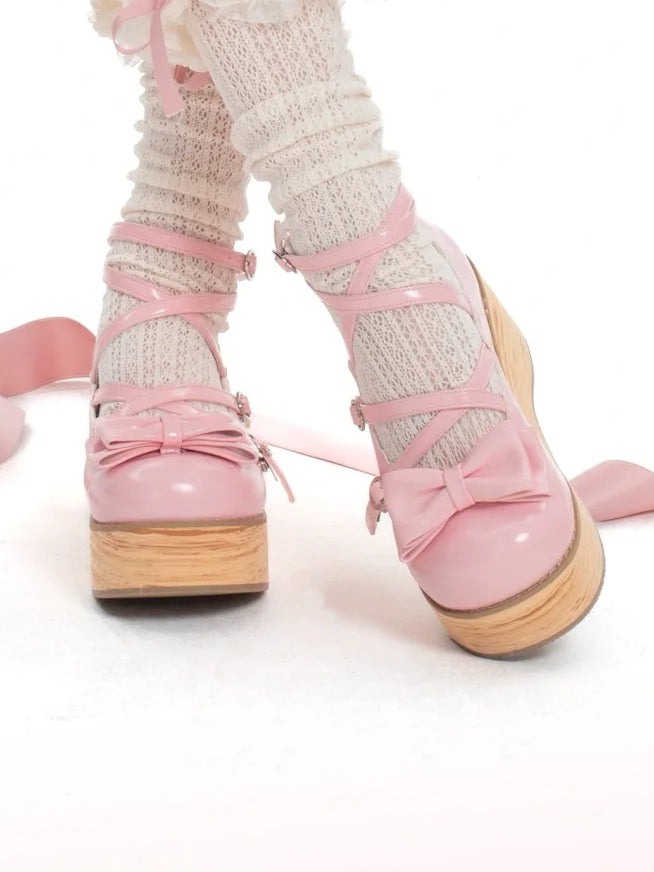 Lolita Zehenschuhe Plateau Rund Süß - Pink Peach