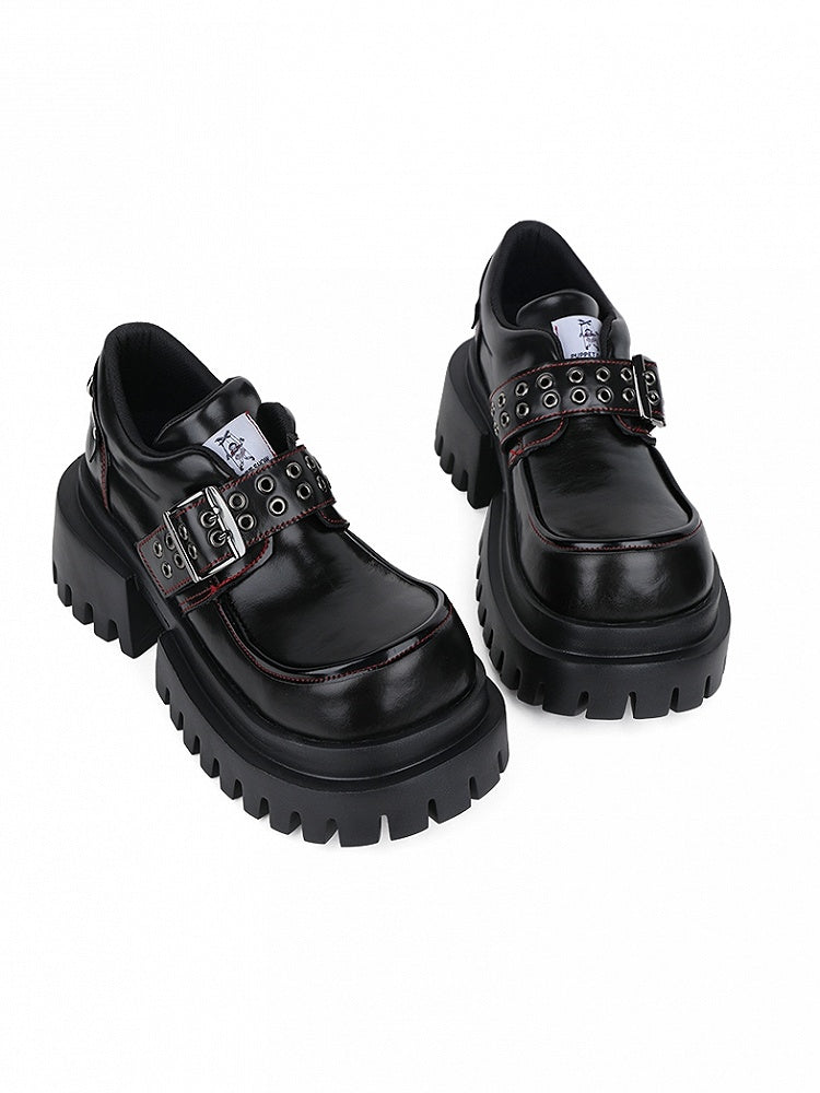 Buckle Bold Heels Rock Punk with Accents Chunky Sole - Platform