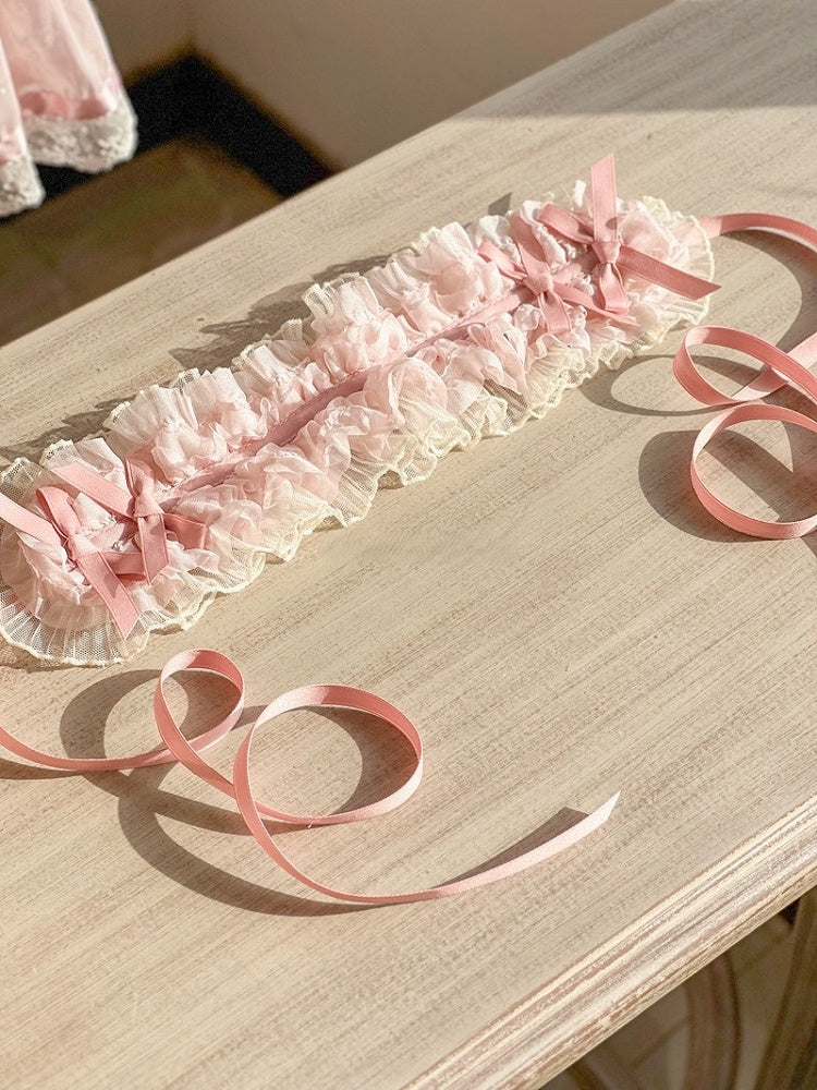 Bows Lolita Hairband Delicate Adorned Pink Ruffled and Lace Sweet with
