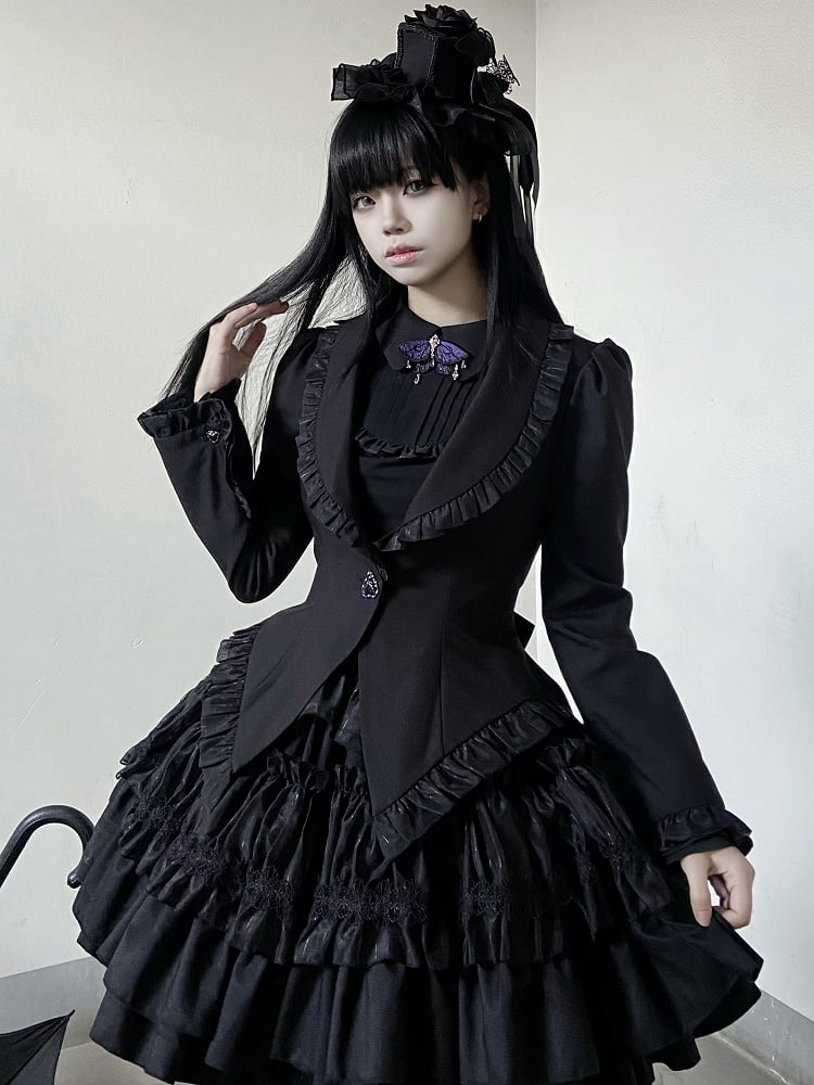 Black Gothic Lolita Butterfly Wings Shaped Hem Blazer
