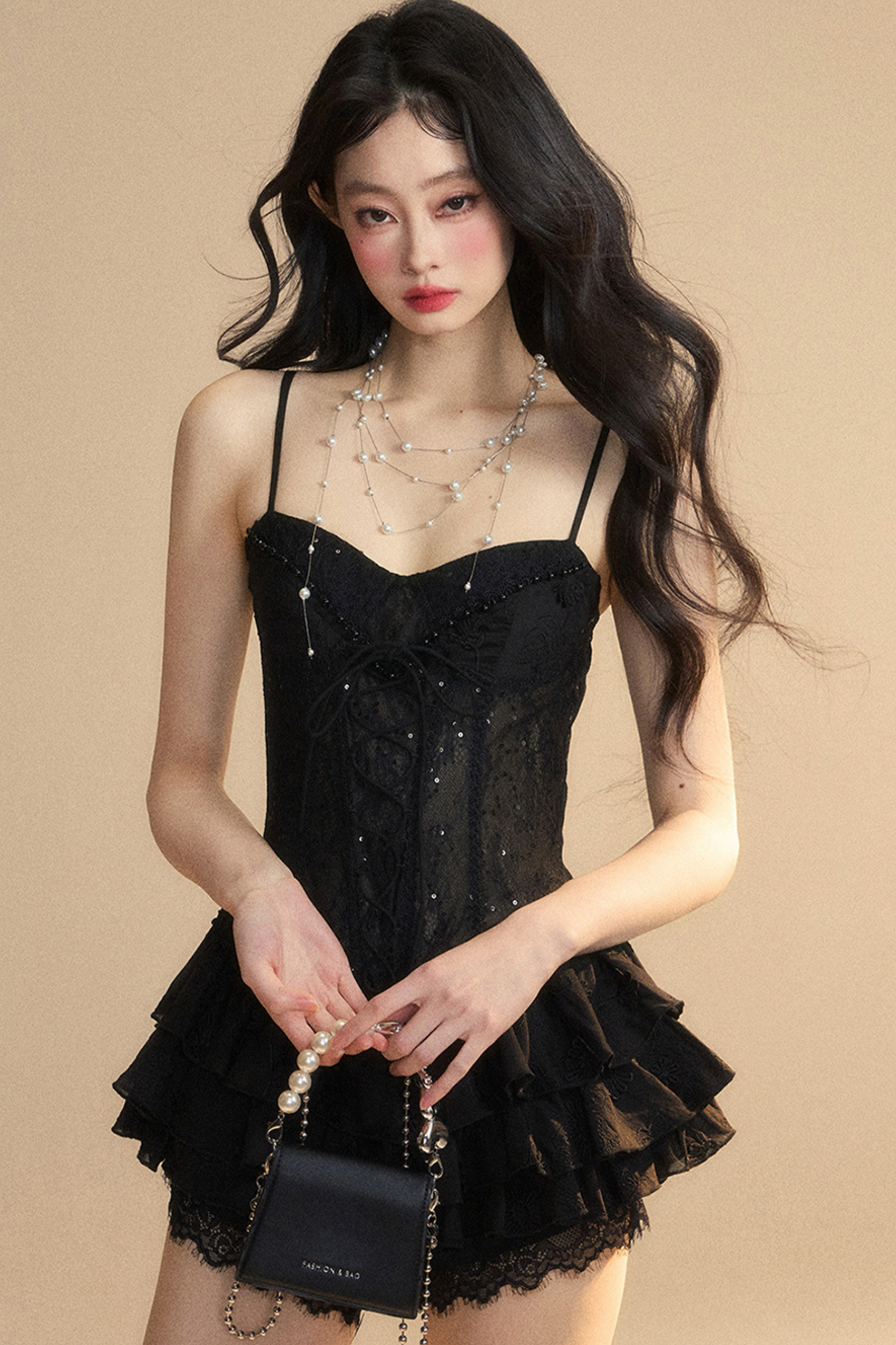 One-Shoulder French Cami Lace Dress Soul